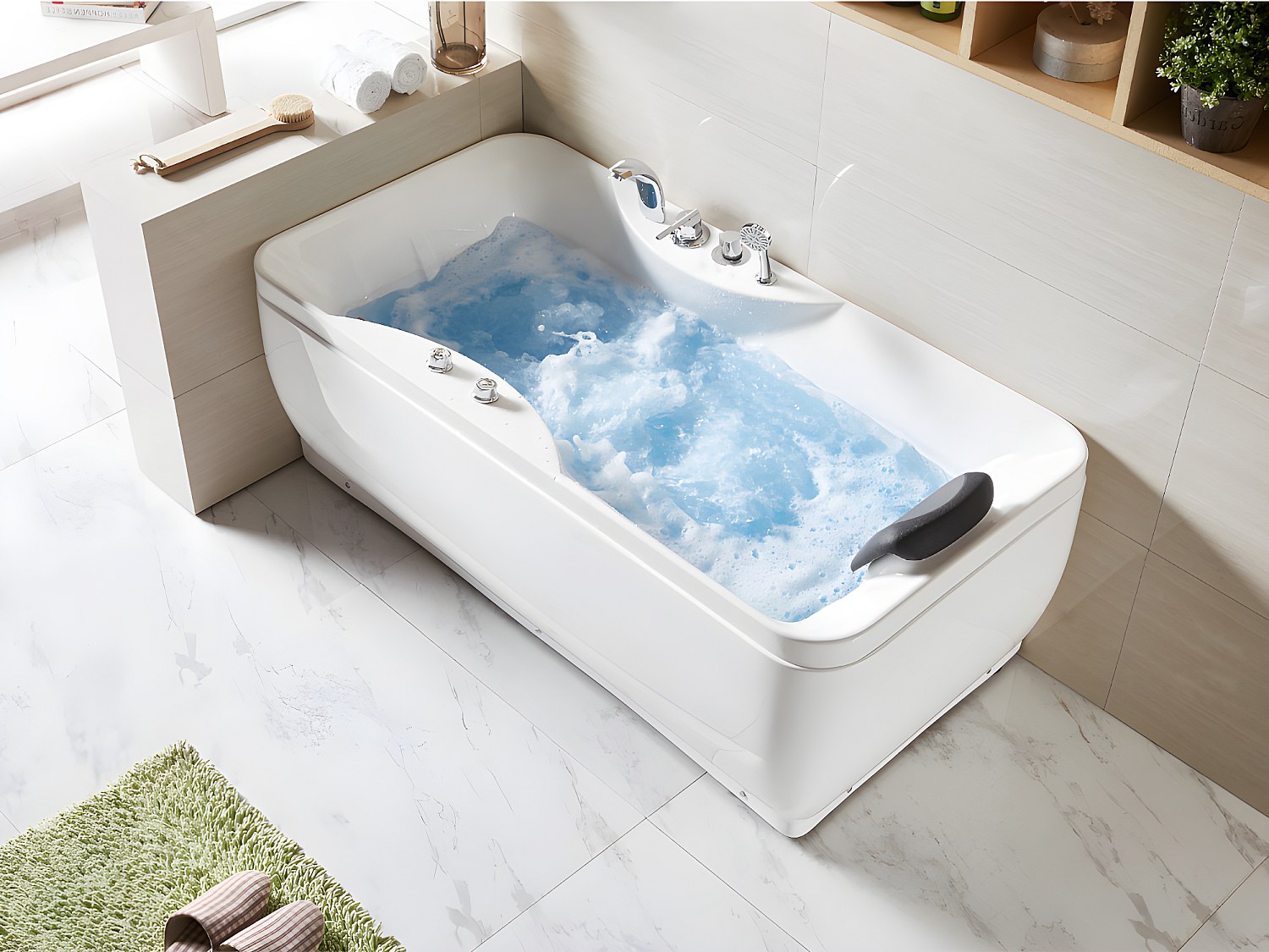 Whirlpool-Badewanne - Weiß - 1 Person - 140 Liter - 150 x 75 x 54,5 cm - Ecke Links - GAVINO
