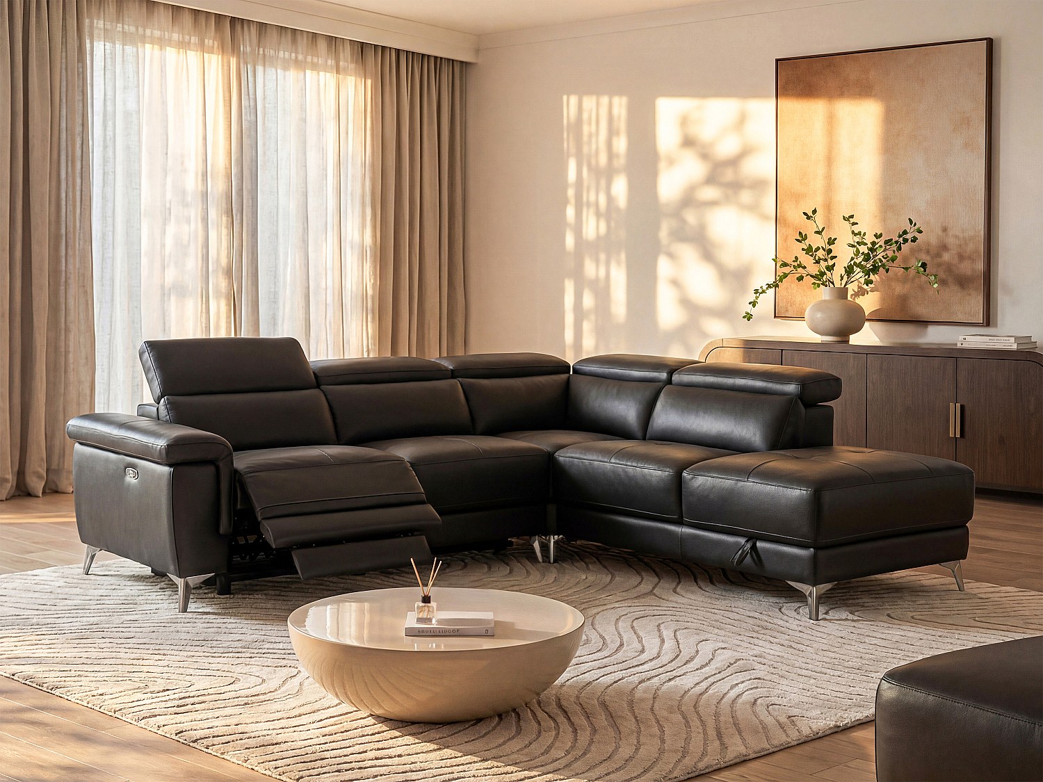 Relaxsofa Ecksofa Leder elektrisch - Ecke Rechts - Anthrazit - PASCALINE