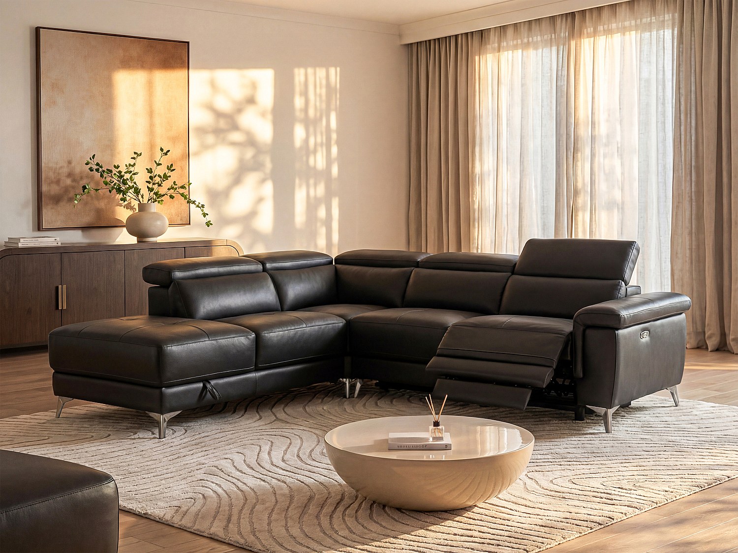 Relaxsofa Ecksofa Leder elektrisch - Ecke Links - Anthrazit - PASCALINE