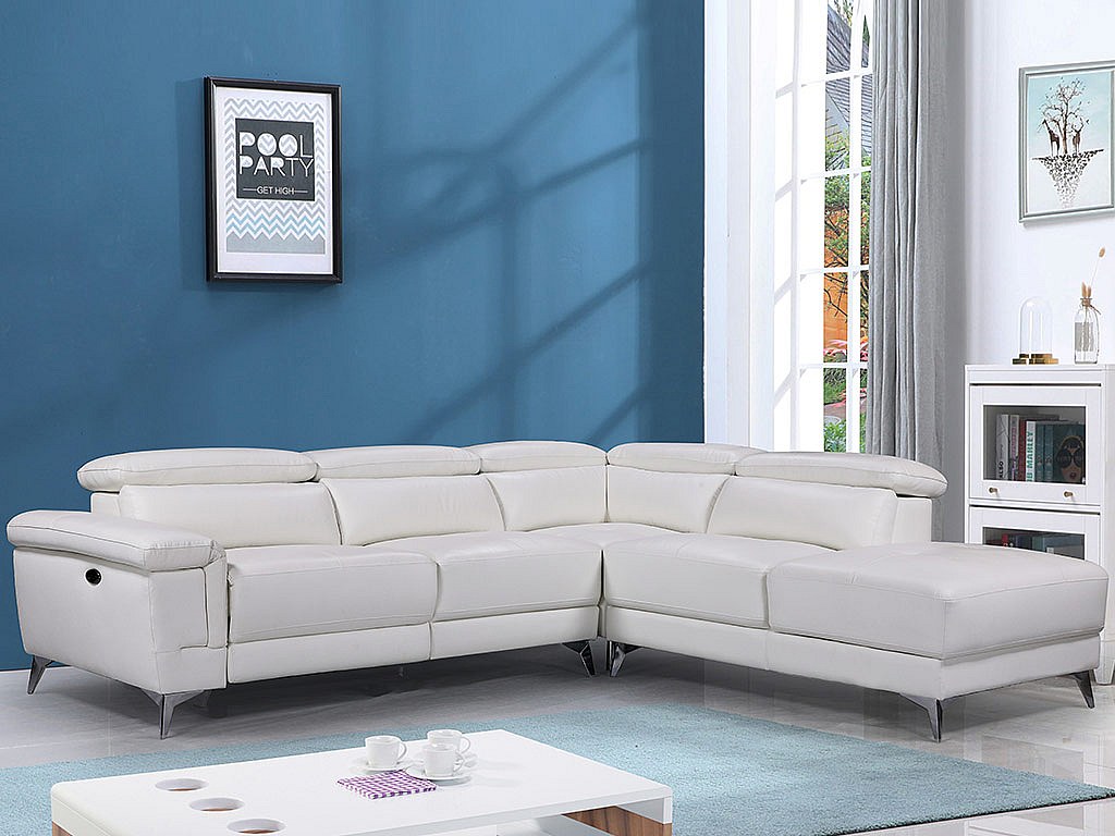 Relaxsofa Ecksofa Leder elektrisch - Ecke Rechts - Elfenbein - PASCALINE