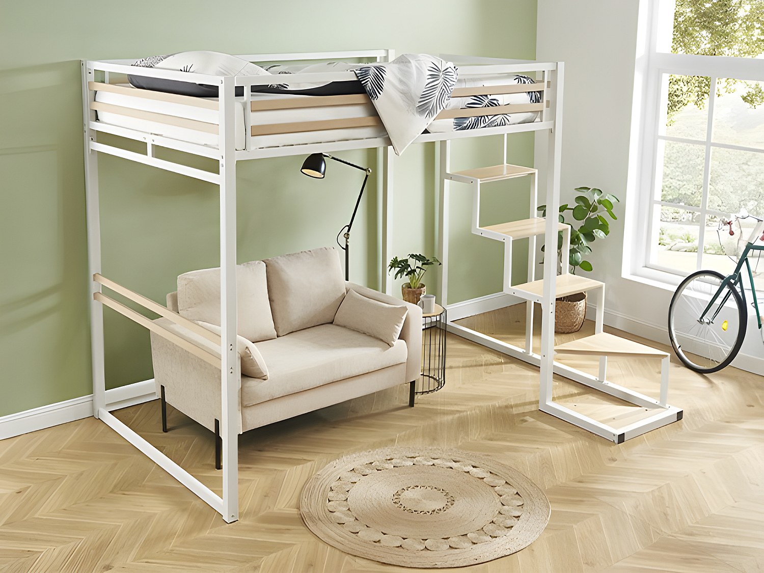 Hochbett - 140 x 200 cm - Metall & MDF - Weiß - JOGUI