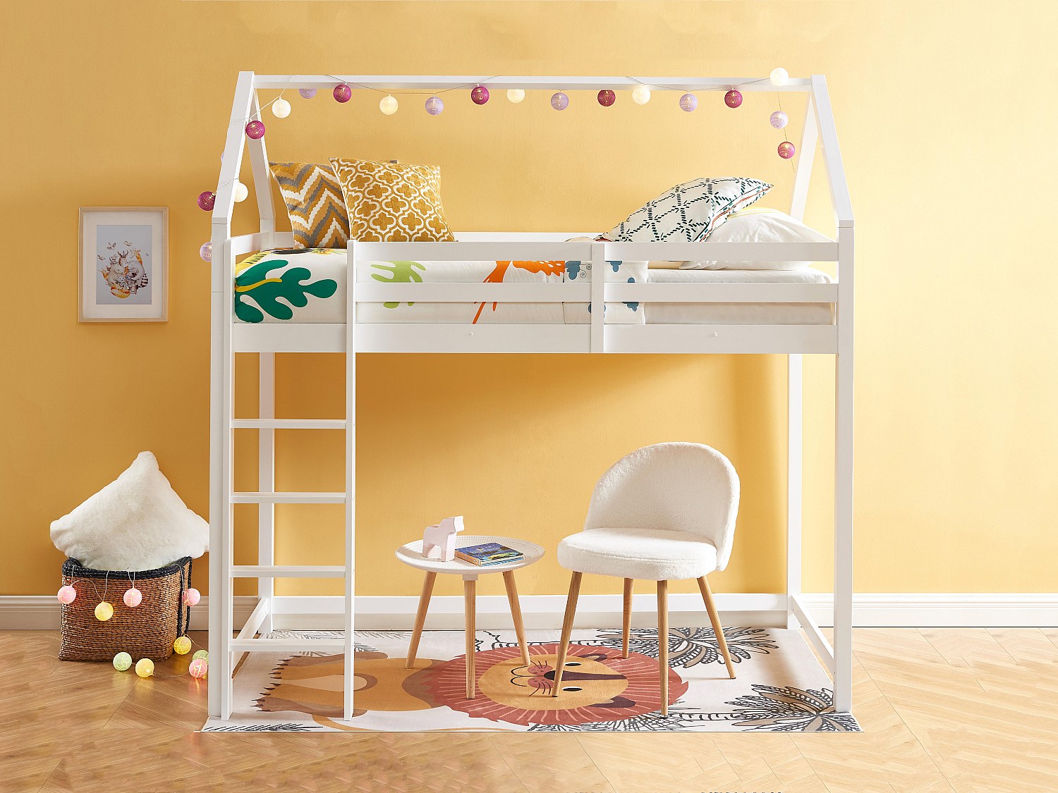 Hochbett Hausbett - Kiefernholz - 90 x 190 cm - Weiß - TARZIA