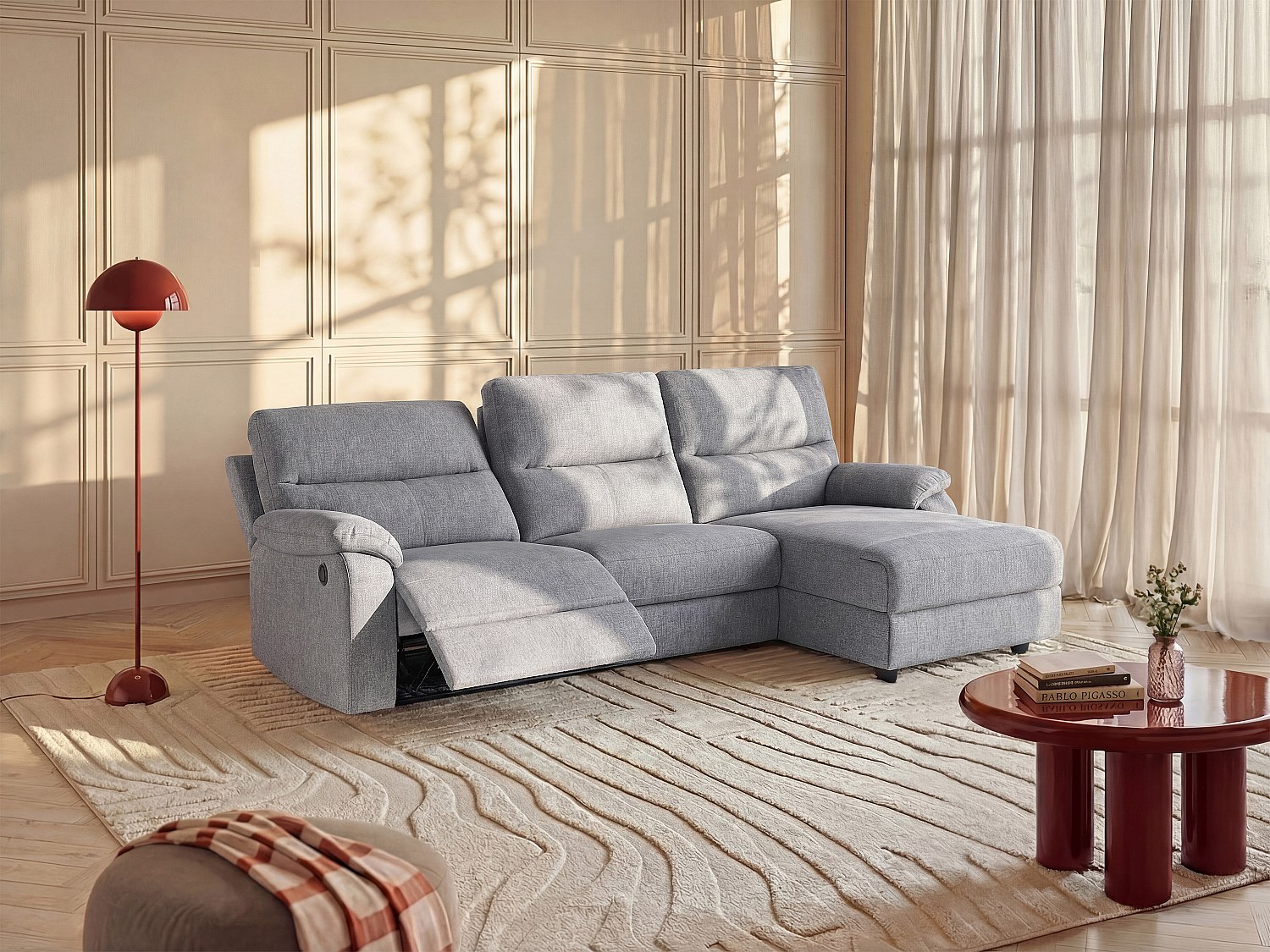 Ecksofa Relaxsofa elektrisch - Stoff - Ecke Rechts - Hellgrau - LUNANO