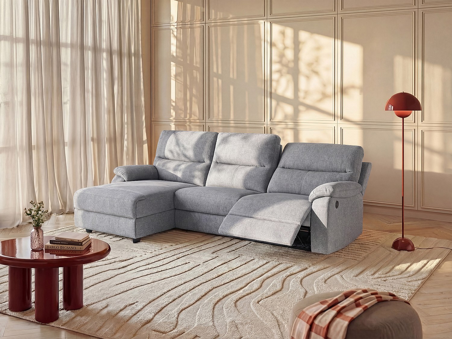 Ecksofa Relaxsofa elektrisch - Stoff - Ecke Links - Hellgrau - LUNANO