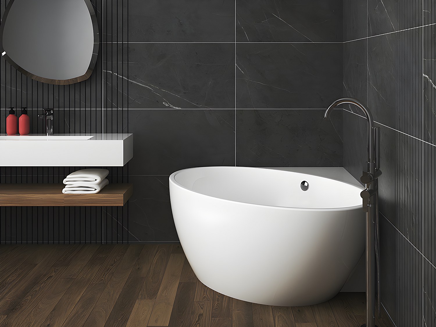 Eckbadewanne - Acryl - 197 L - 127 x 127 x 58 cm - Weiß - GOURAMI