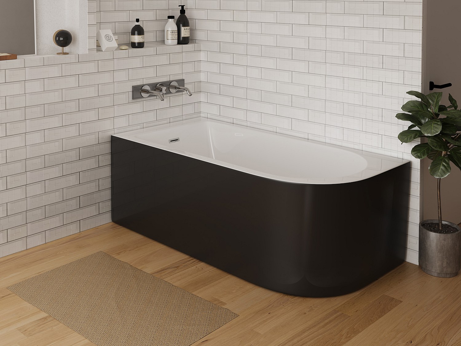 Eckbadewanne - 240L - 170 x 75 x 58 cm - Ecke Links - Schwarz matt - AKINA