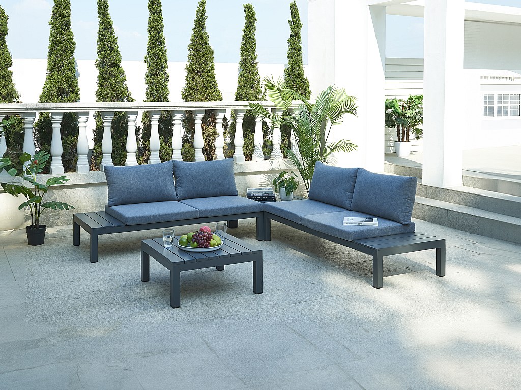 Garten-Sitzgruppe beliebig kombinierbar: 1 Ecksofa + 1 Couchtisch - Aluminium - Anthrazit - RISILI von MYLIA