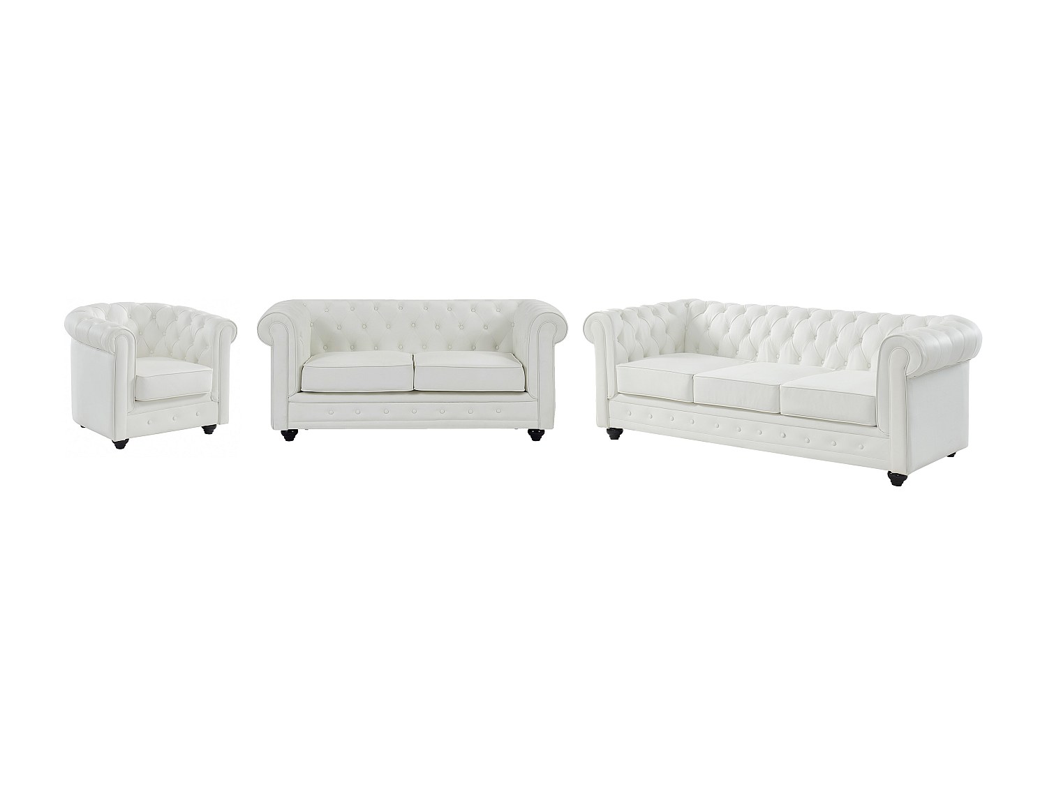 Sofas 3-Sitzer, 2-Sitzer & Sessel - Kunstleder - Weiß - CHESTERFIELD