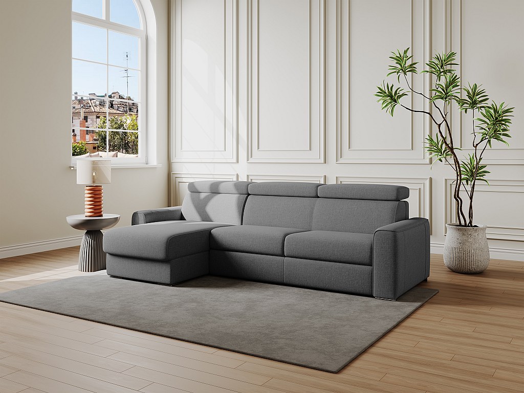 Ecksofa mit Matratze - Ecke wechselbar - Stoff - Grau - Liegefläche mit Lattenrost mit breiten Latten 140 cm - Matratze 18 cm - VIZIR