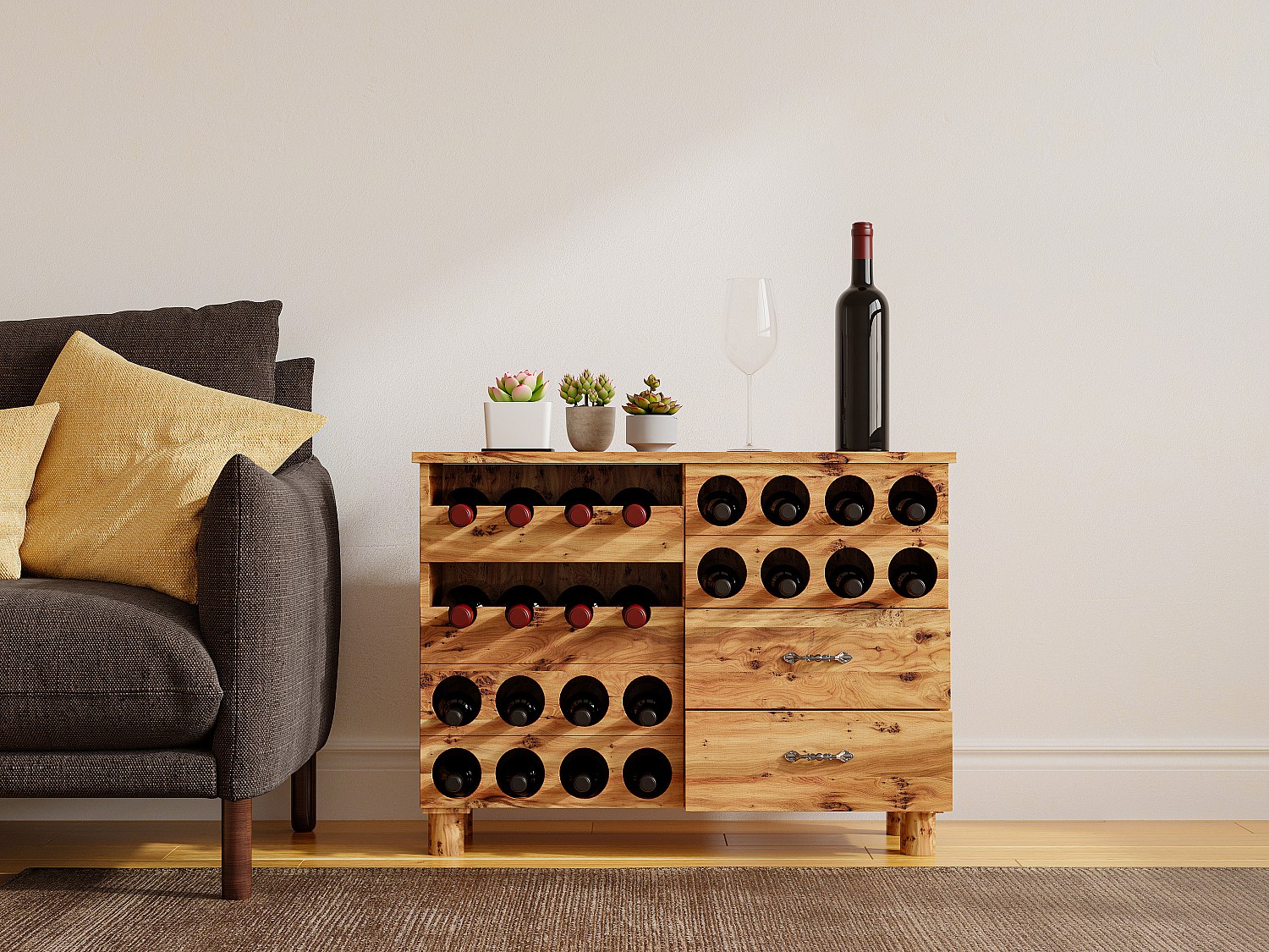 Flaschenregal - Tannenholz & MDF - 90 x 32 x 69 cm - Holzfarben - RIOJA