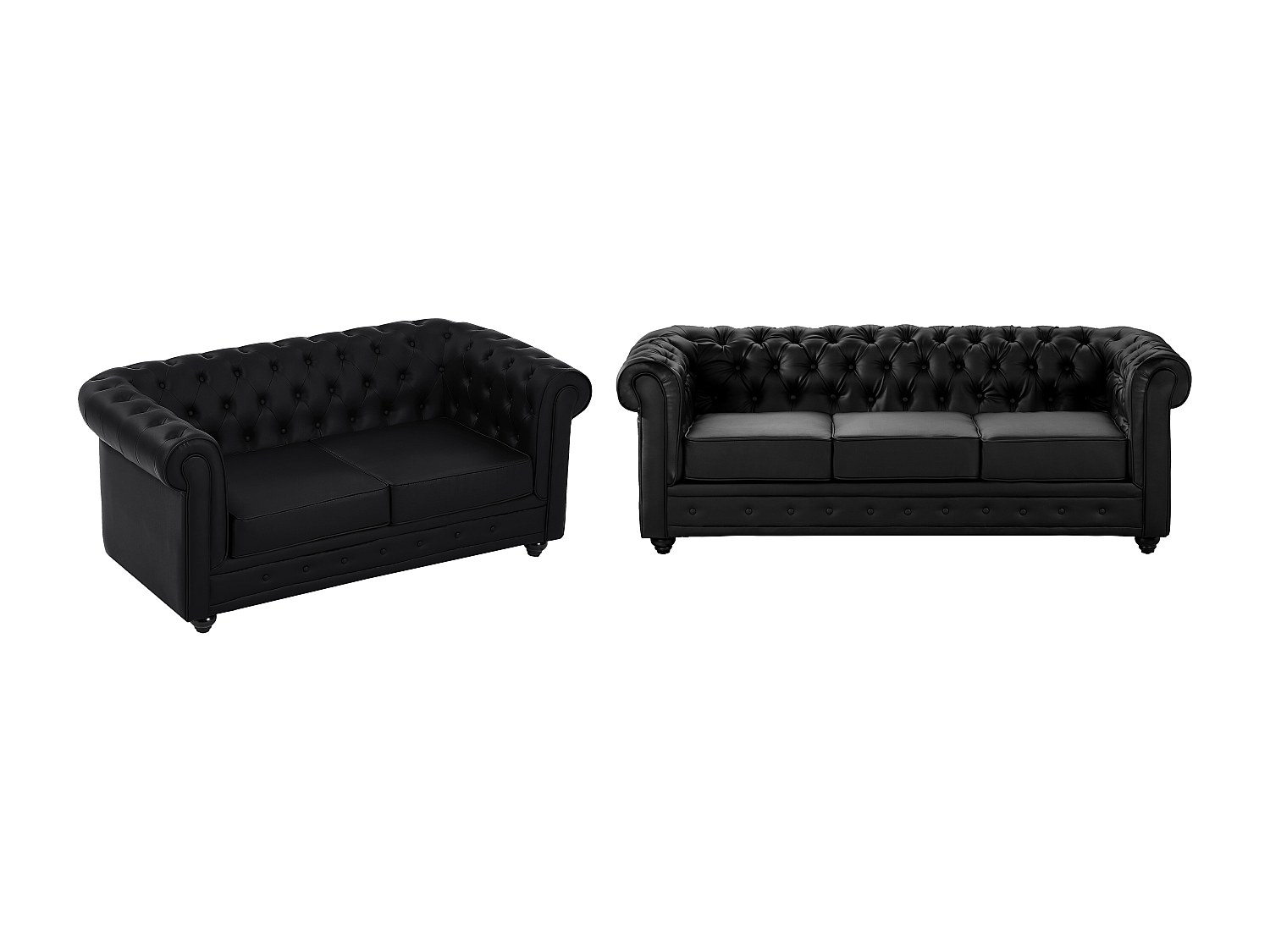 Sofas 3-Sitzer & 2-Sitzer - Kunstleder - Schwarz - CHESTERFIELD
