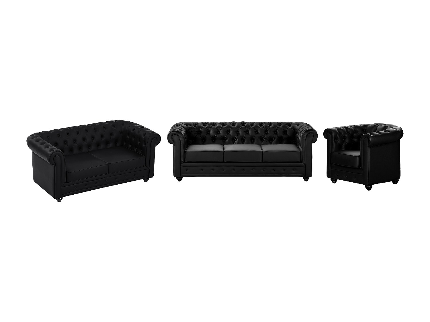 Sofas 3-Sitzer, 2-Sitzer & Sessel - Kunstleder - Schwarz - CHESTERFIELD