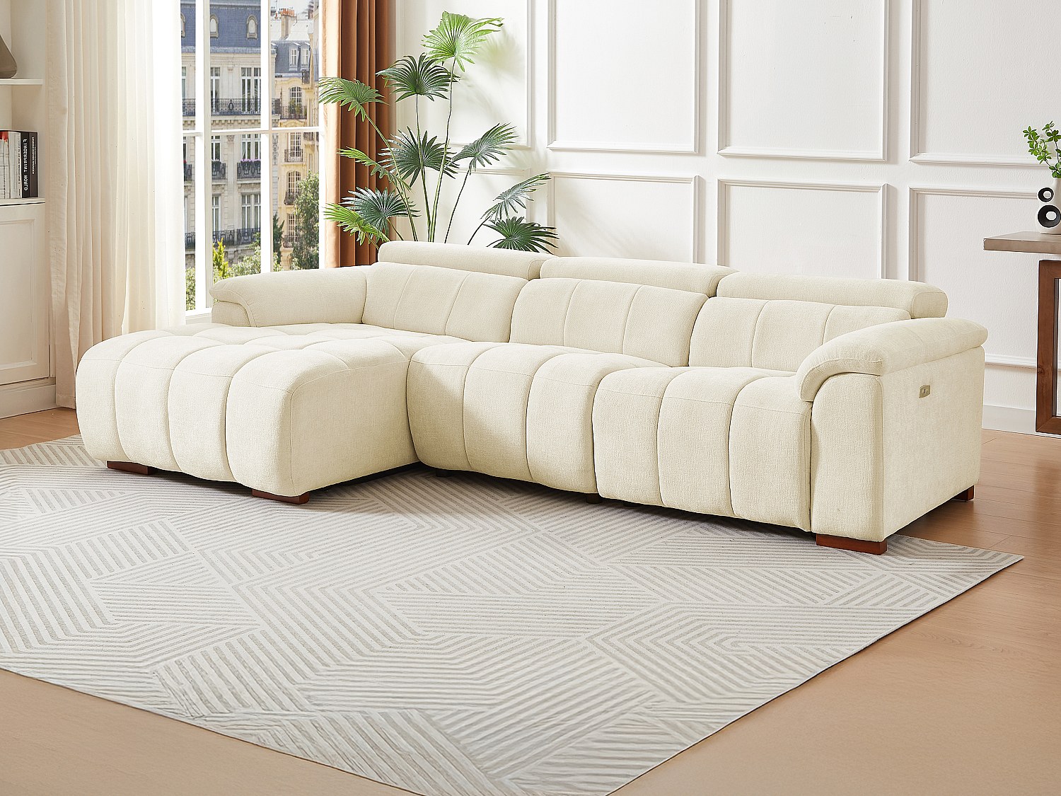 Eckrelaxsofa elektrisch - Ecke links - Stoff - Beige - MOLPICA