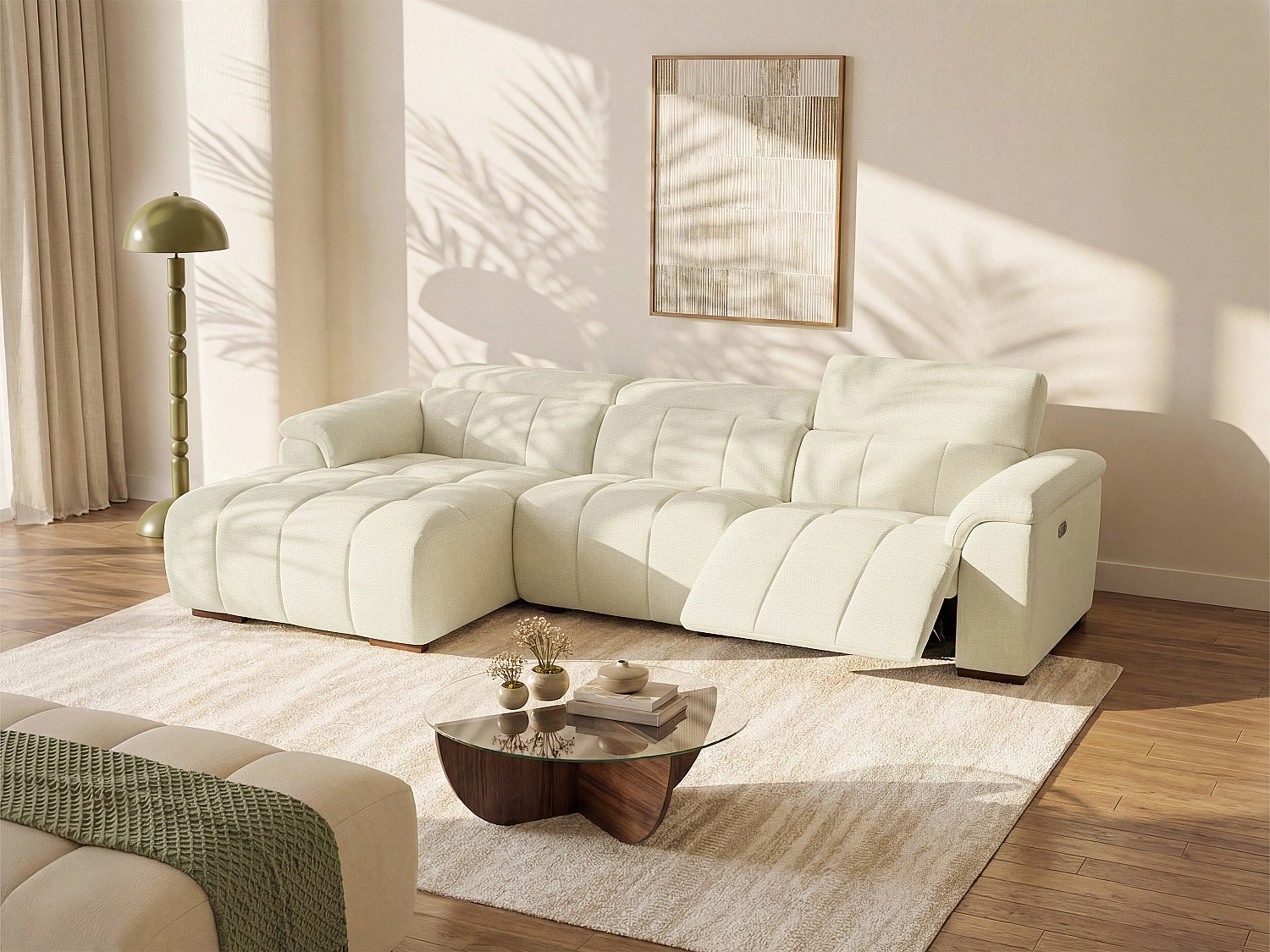 Eckrelaxsofa elektrisch - Ecke links - Stoff - Beige - MOLPICA