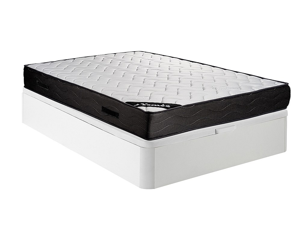 Set aus Bettgestell mit Bettkasten + Matratze - 140 x 190 cm - 7-Zonen-Taschenfederkern & Memory Schaum - Stärke 24 cm - Weiß - MERISI von YSMÉE