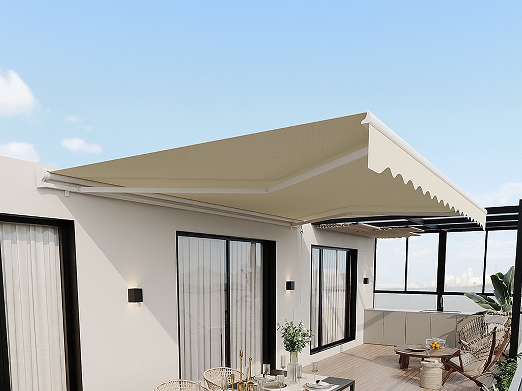 Elektrische Markise mit Halbkassette - 5 x 3 m - Beige - COFANA