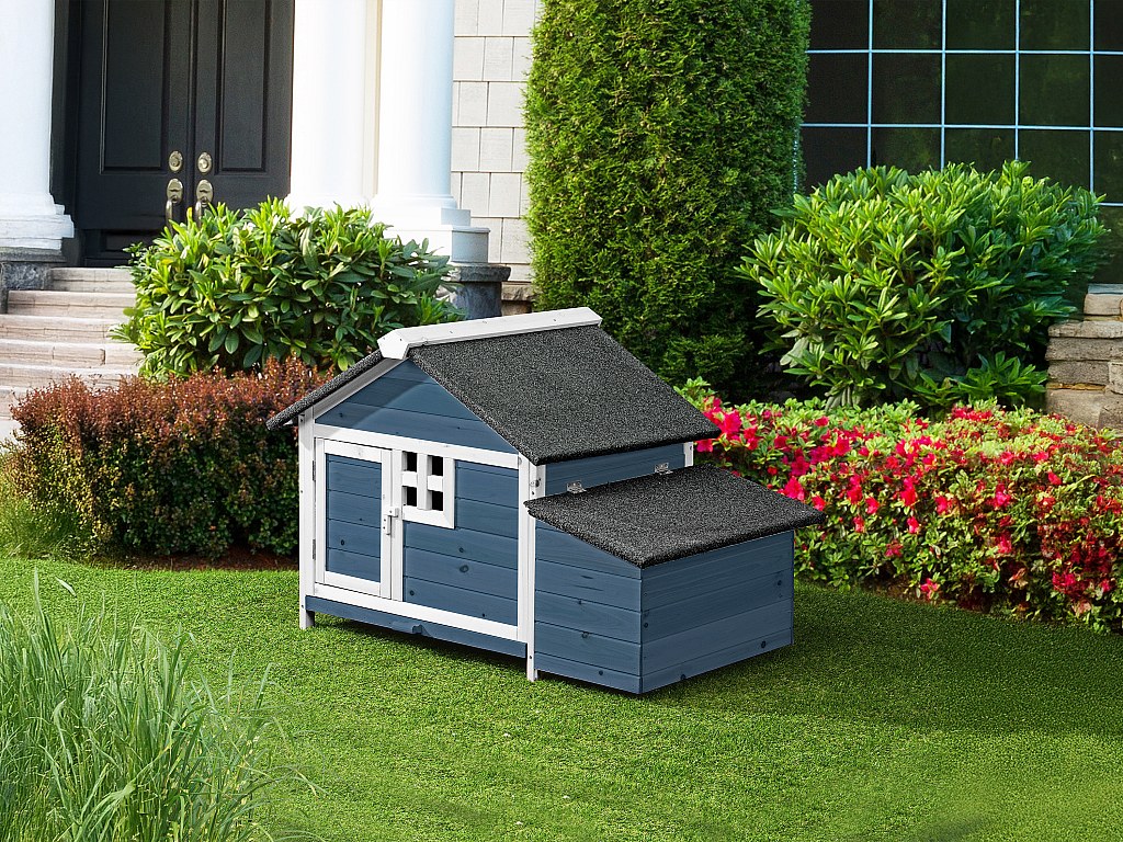 Hühnerstall aus Holz mit Legenest - für 2 Hühner - 106 x 64 x 71 cm - Blau & Weiß - ANSER