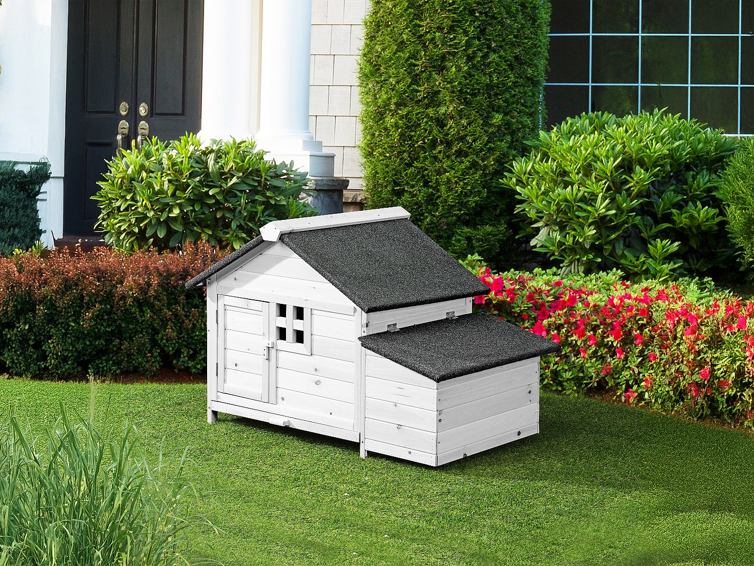Hühnerstall aus Holz mit Legenest - für 2 Hühner - 106 x 64 x 71 cm - Weiß - ANSER