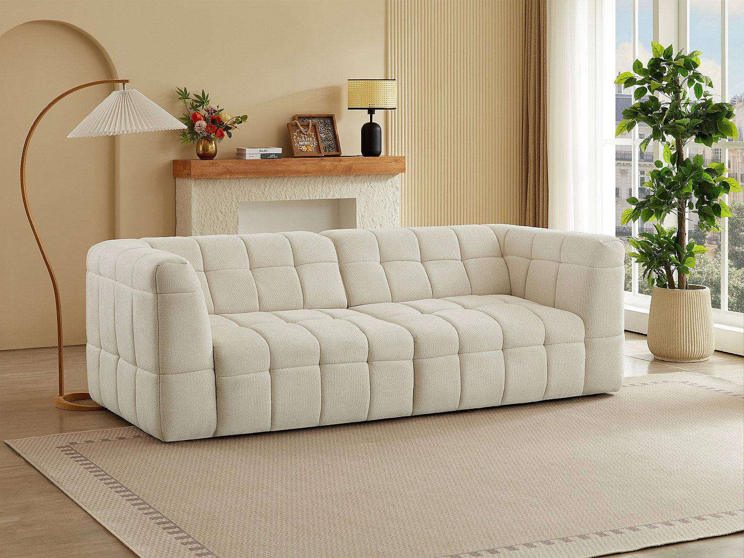 Sofa 3-Sitzer elektrisch mit ausziehbarer Sitzfläche - Stoff - Beige - NELOSA