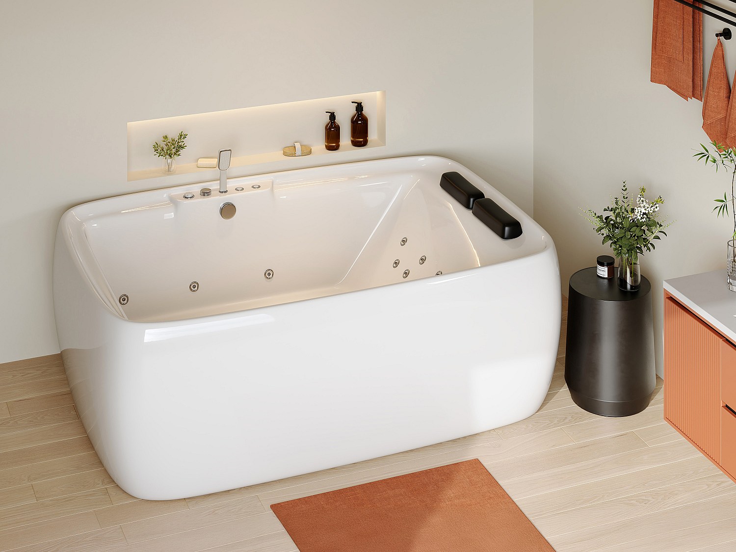 Whirlpool-Badewanne - 2 Personen - Weiß - 390 l - 180 x 120 x 60 cm - VOLUTA