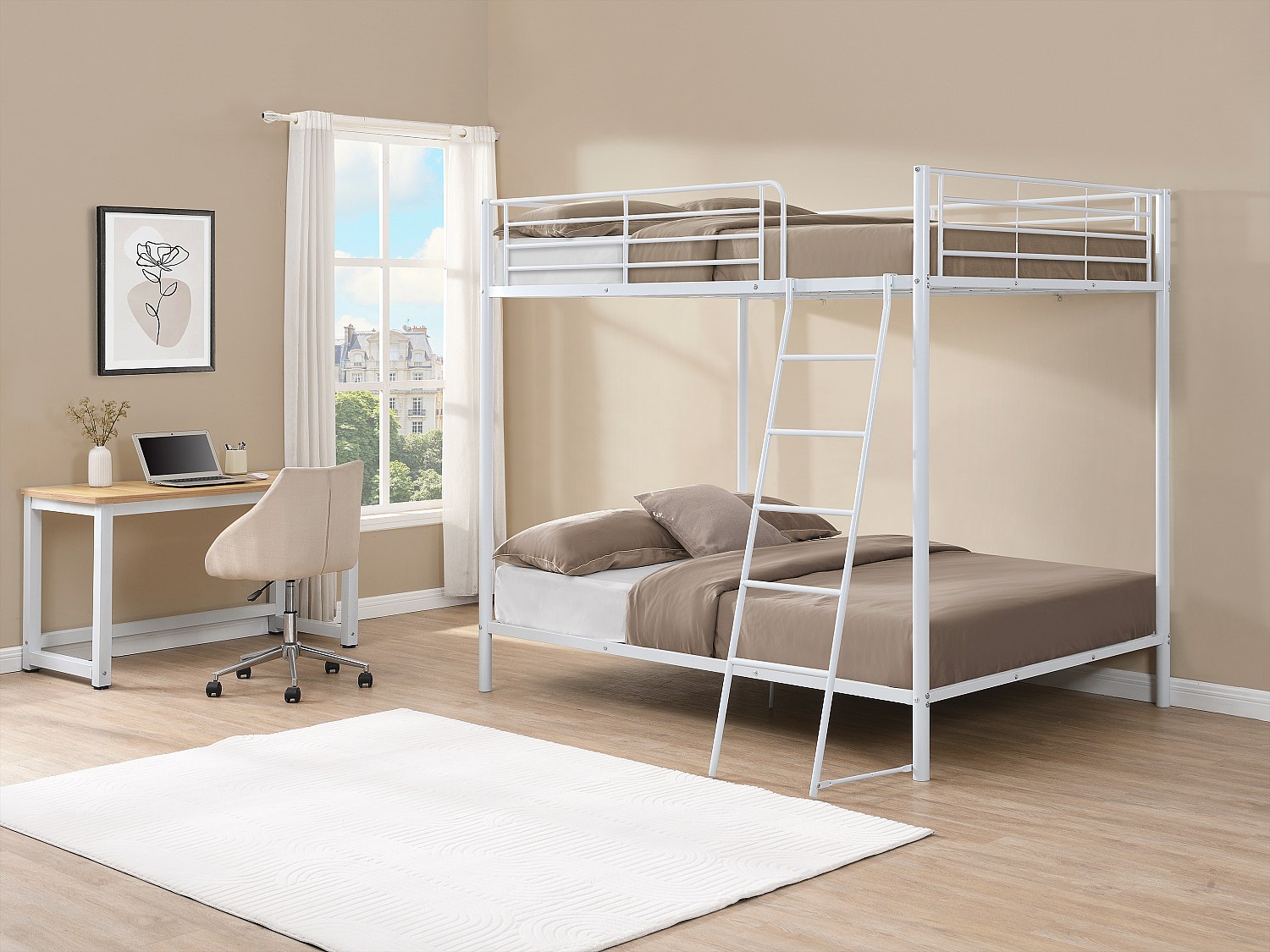 Etagenbett + Matratze - 2 x 140 x 190 cm - Metall - Weiß - GEMINI II