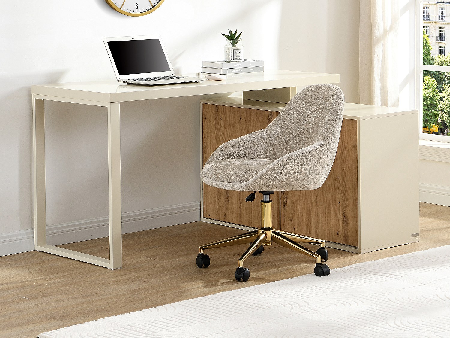 Eckschreibtisch mit Stauraum - MDF - Beige und Naturfarben - LONAMI