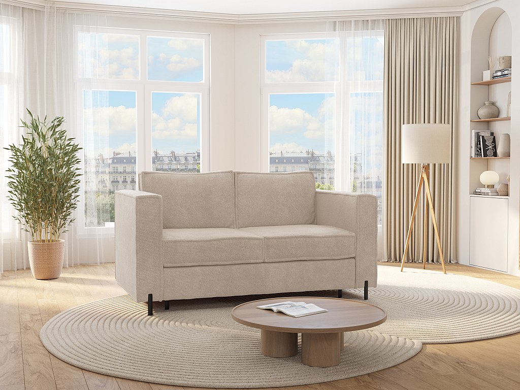 Schlafsofa mit Matratze 4-Sitzer - Strukturstoff - Beige - Liegefläche 160 cm - Matratze 20 cm - ELORYA