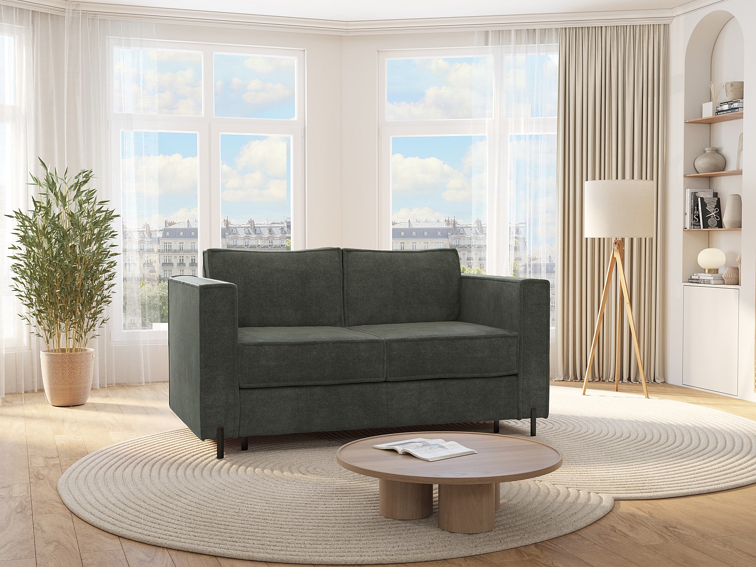 Schlafsofa mit Matratze 3-Sitzer - Strukturstoff - Grün - Liegefläche 140 cm - Matratze 14 cm - ELORYA