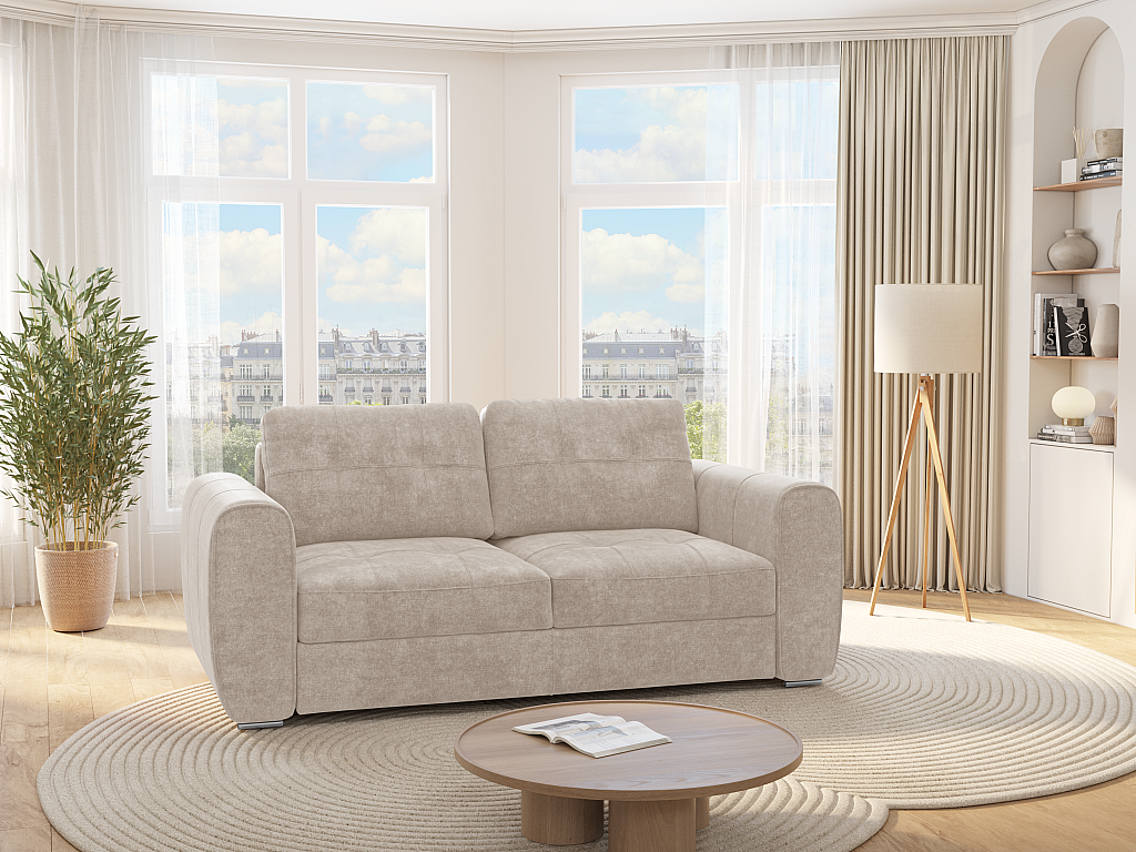 Schlafsofa mit Matratze 3-Sitzer - Stoff - Beige - Liegefläche 140 cm - Matratze 14 cm - BOLIPO