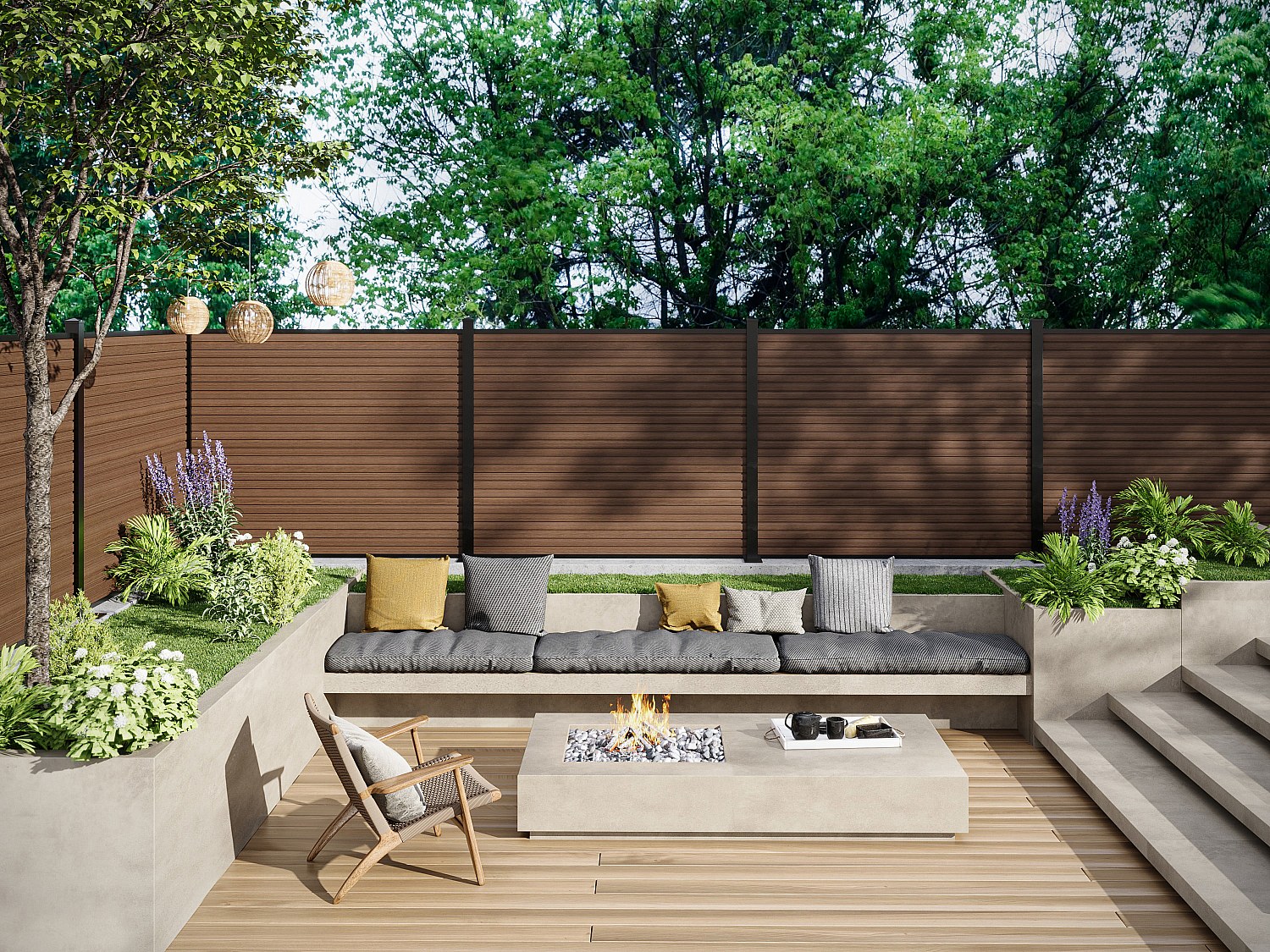 Sichtschutzzaun zum Aufstellen - Holz-Optik - 148 cm - Set aus 9 coextrudierten Verbundstofflamellen + 1 anthrazitfarbener Pfosten - PALIZO