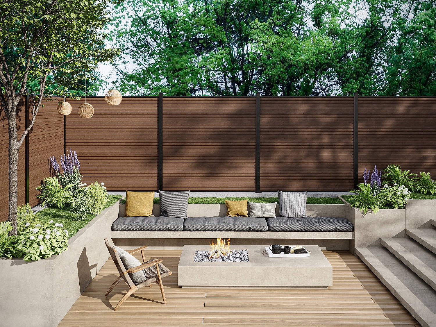 Sichtschutzzaun zum Aufstellen - Holz-Optik - 179 cm - Set aus 11 coextrudierten Verbundstofflamellen + 1 anthrazitfarbener Pfosten - PALIZO