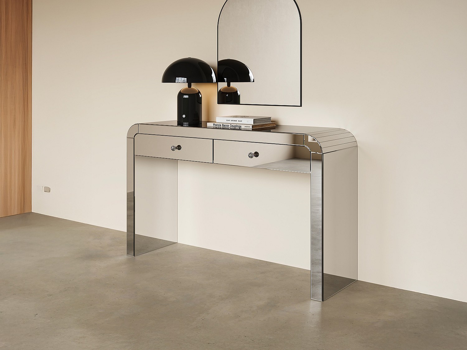 Konsole mit 2 Schubladen aus MDF und Spiegel - PIKIO