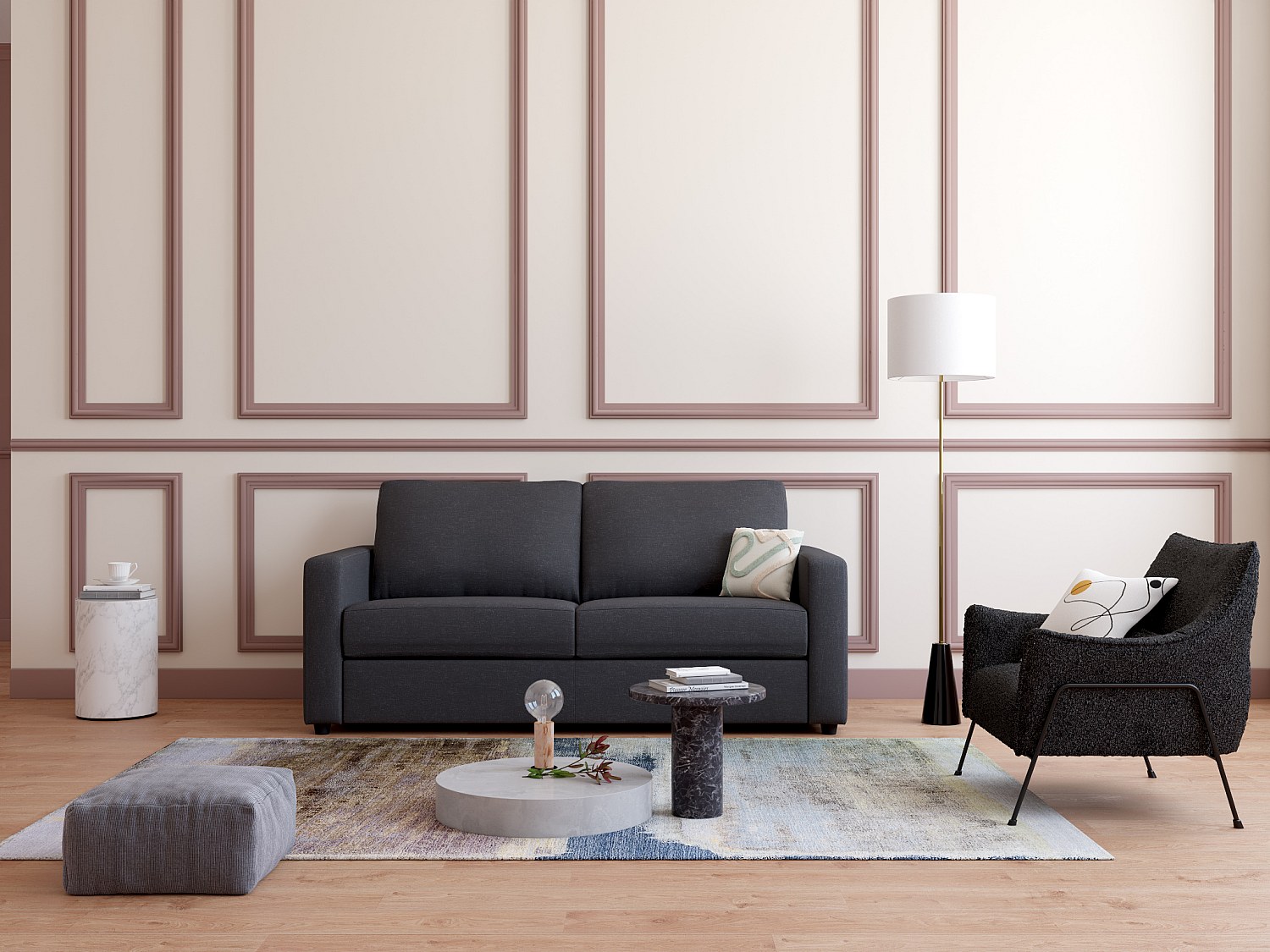 Schlafsofa mit Matratze 3-Sitzer - Stoff - Anthrazit - Liegefläche 140 cm - Matratze 14 cm - DONETO