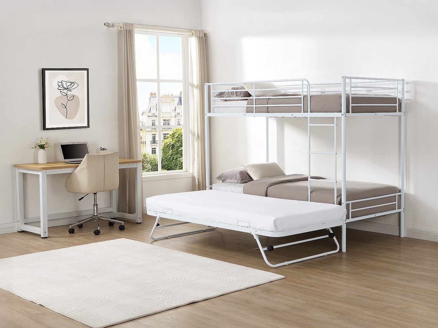 Etagenbett - 2 x 90 x 190 cm - Mit Ausziehbett - Weiß - DUOTIS