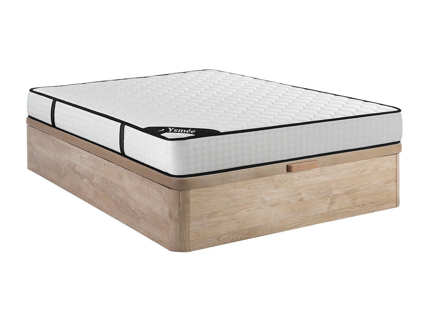 Bett-Set 140 x 190 cm, Bettkasten natur hell + Matratze 7-Zonen-Taschenfederkern & Memory-Schaum, Höhe 22 cm - LUREAN von YSMÉE