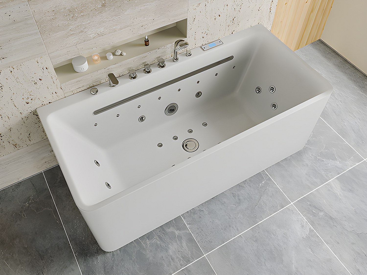 Whirlpool-Badewanne halb freistehend - Weiß - 1 Platz - 470 l - 170 x 75 cm - KIRANA