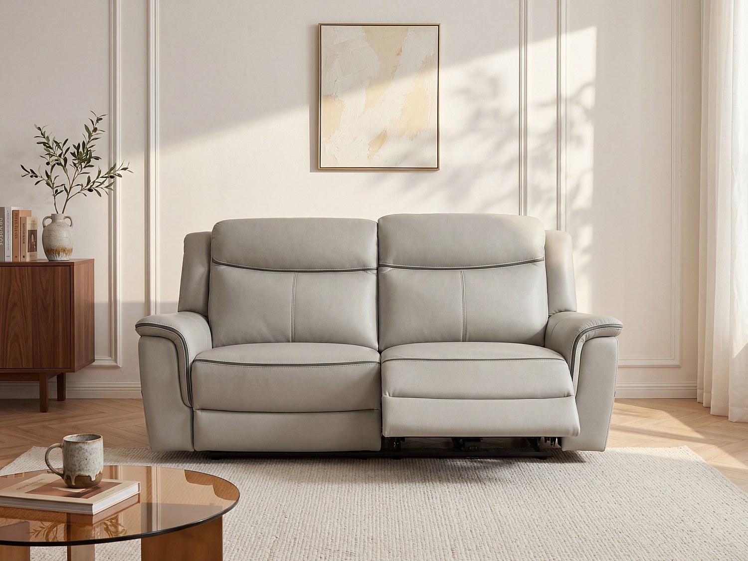 Relaxsofa 3-Sitzer elektrisch - Leder - Hellgrau - ADELIO