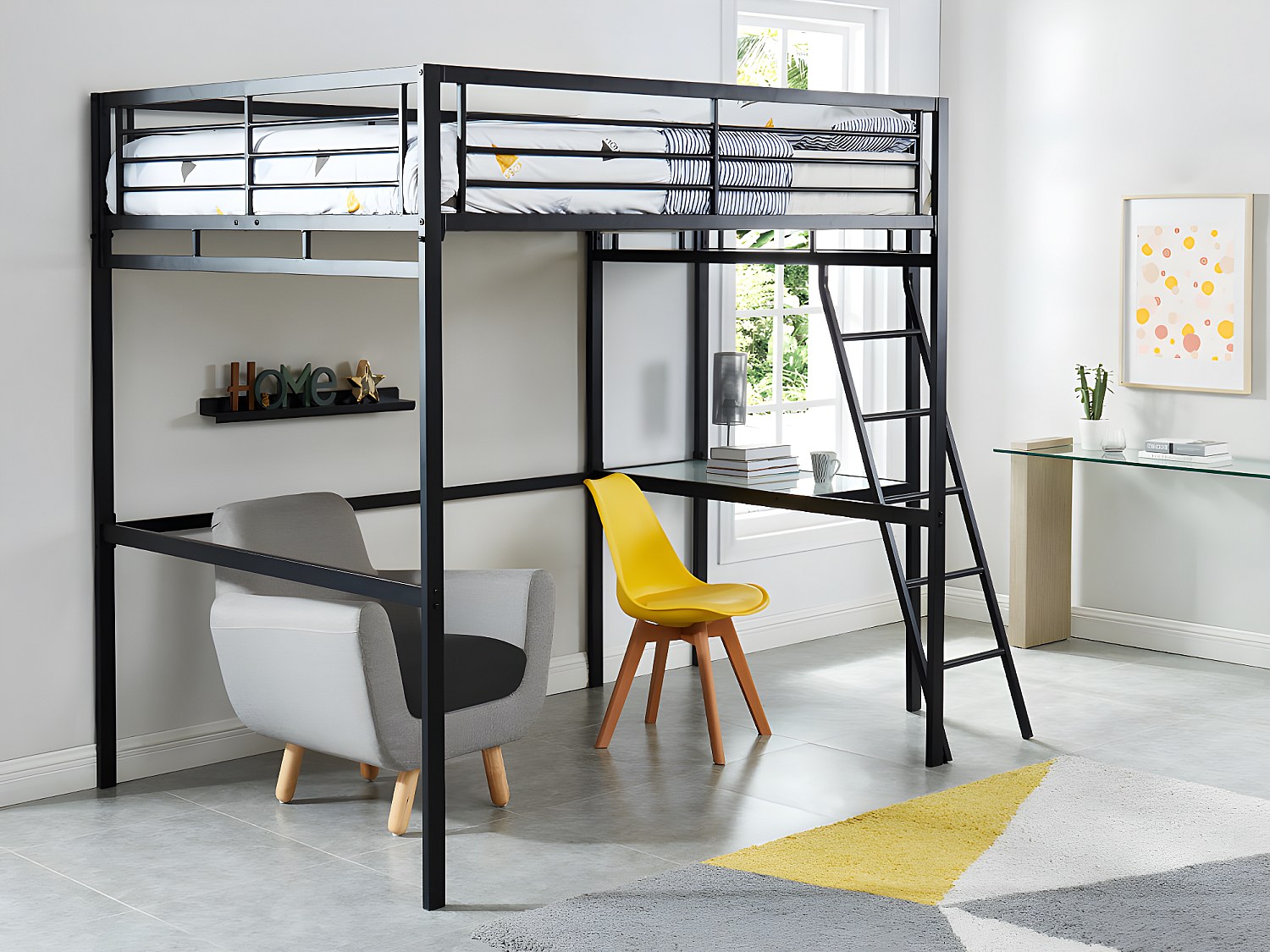 Set: Hochbett mit Schreibtisch + Matratze - 140 x 190 cm - Anthrazit - CASUAL II