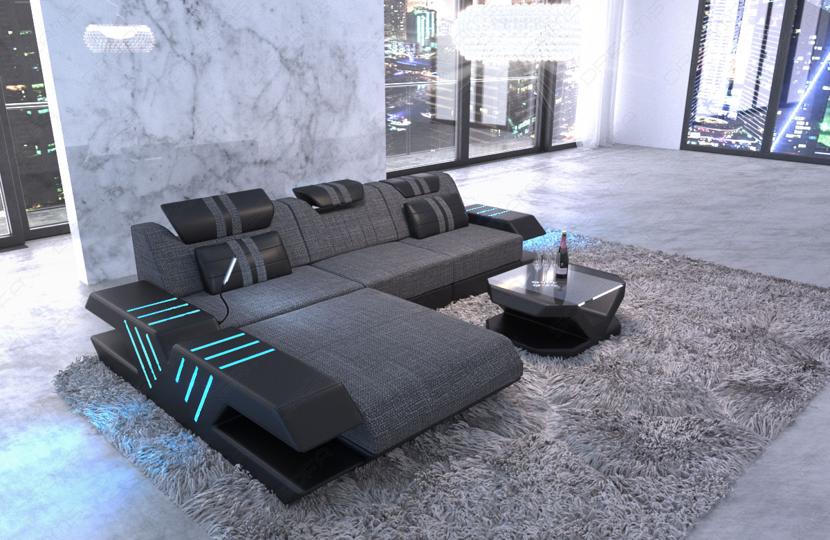 Stoff Sofa Venedig L-Form mit LED