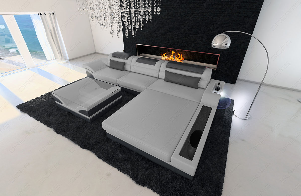 Designer Ledersofa Parma L-Form mit LED