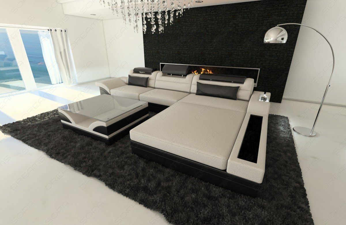 Mini Design Stoffcouch Parma L Form mit LED-Beleuchtung