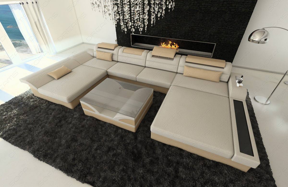 Stoff-Wohnlandschaft Monza LED U-Form