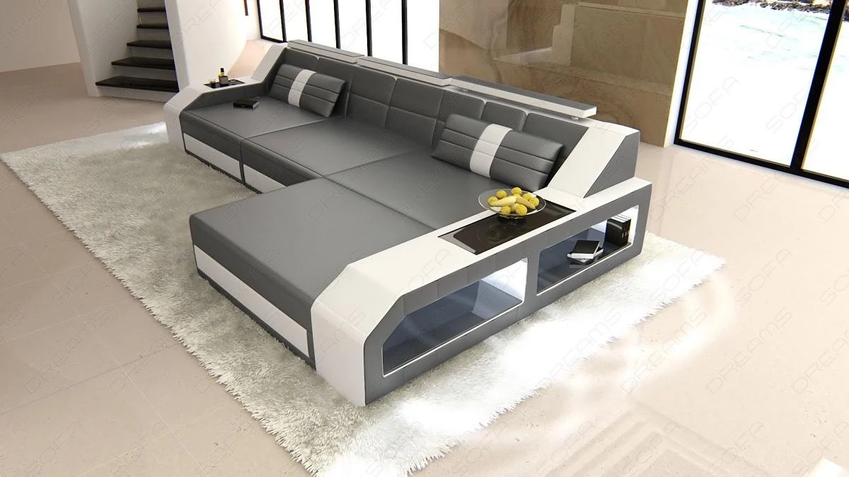 Design Ledersofa Arezzo L-Form mit LED