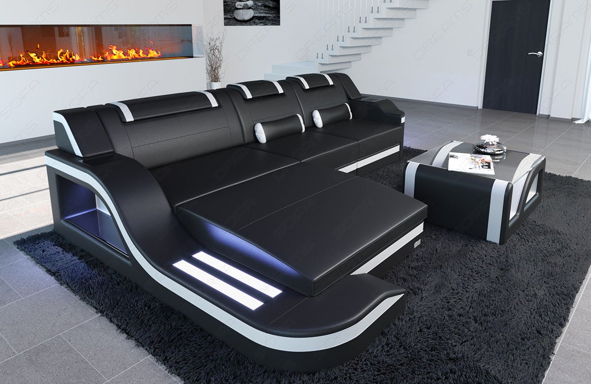 Design Ledersofa Palermo L-Form mit LED