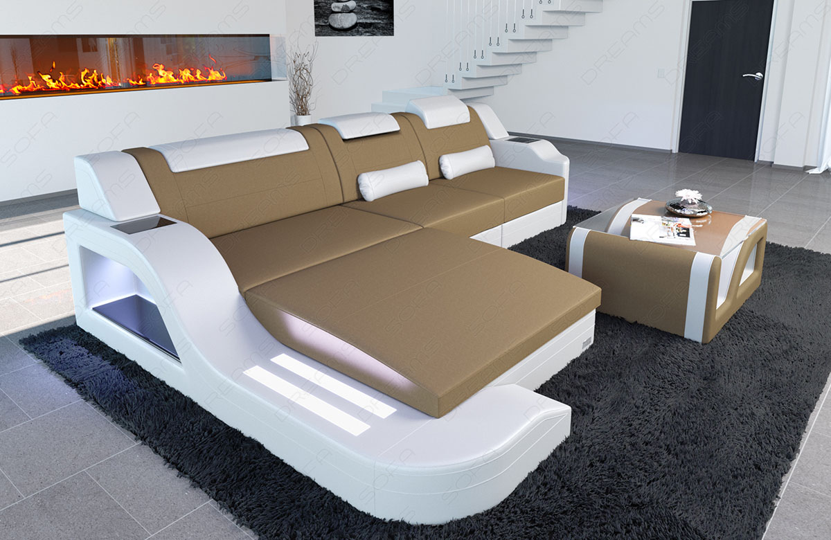 Mini Stoffcouch Materialmix Palermo L-Form LED