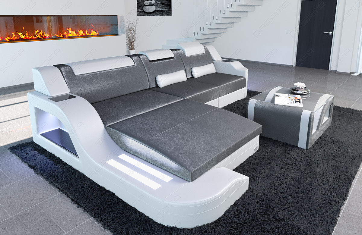 Stoffcouch Materialmix Palermo L-Form LED