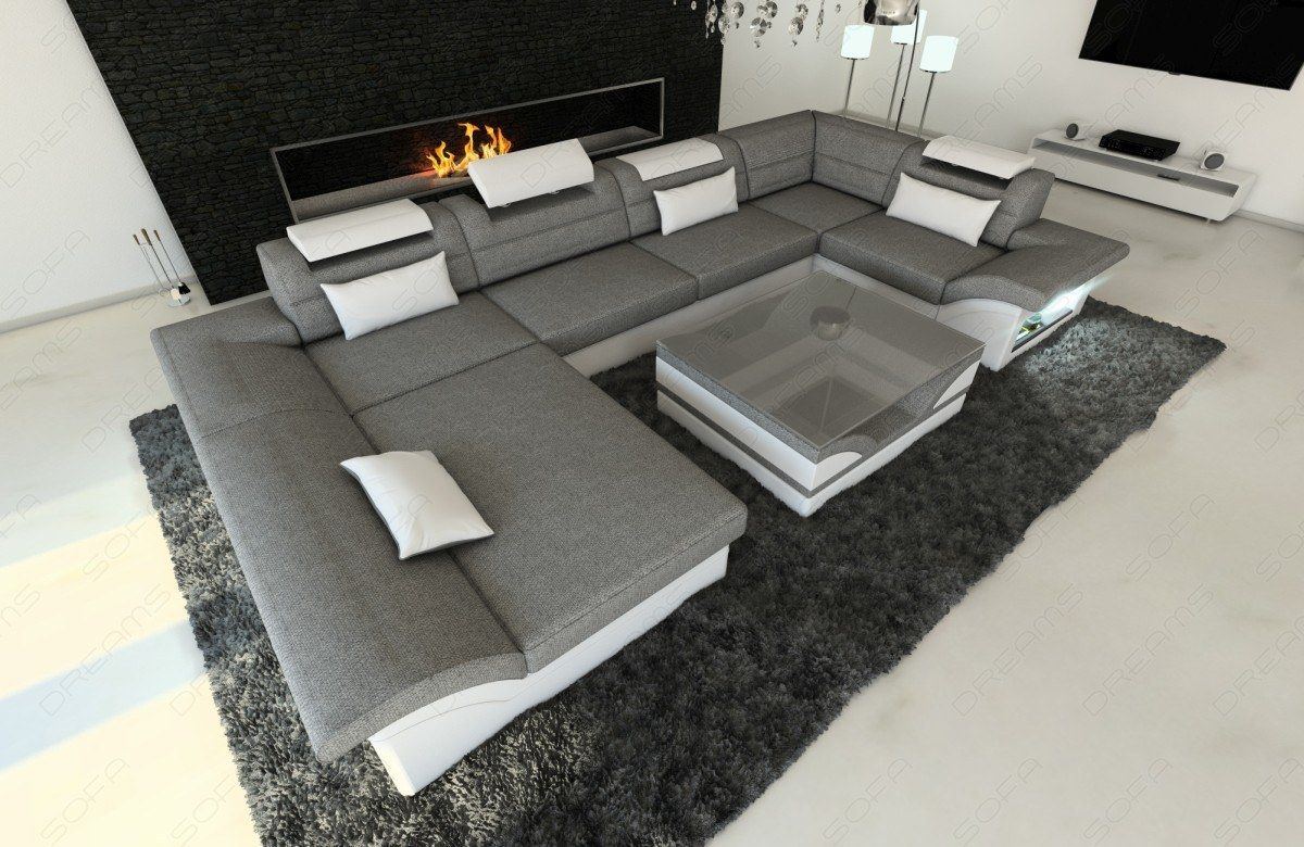 Stoffsofa Enzo LED U-Form