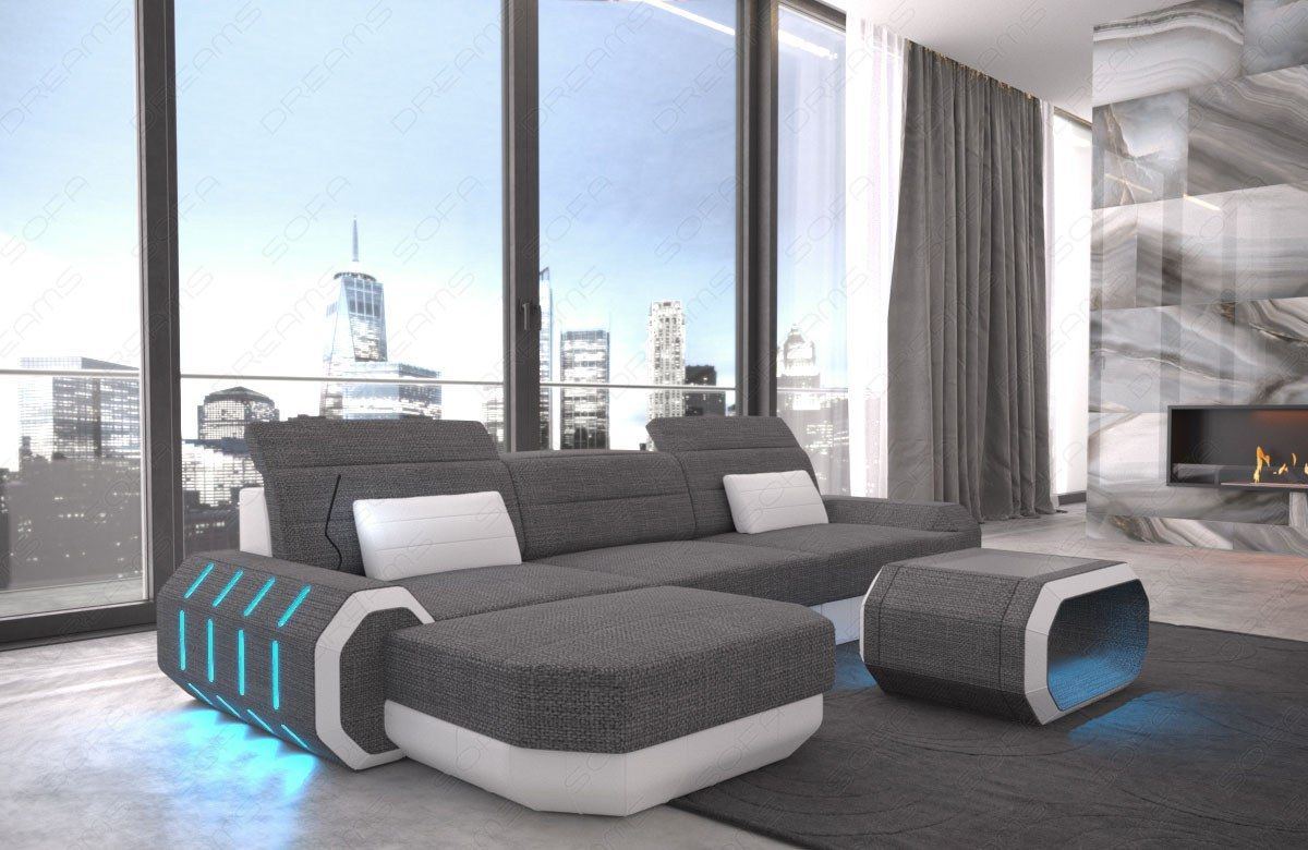 Mini Design Stoffsofa Roma L-Form mit LED – Komfort