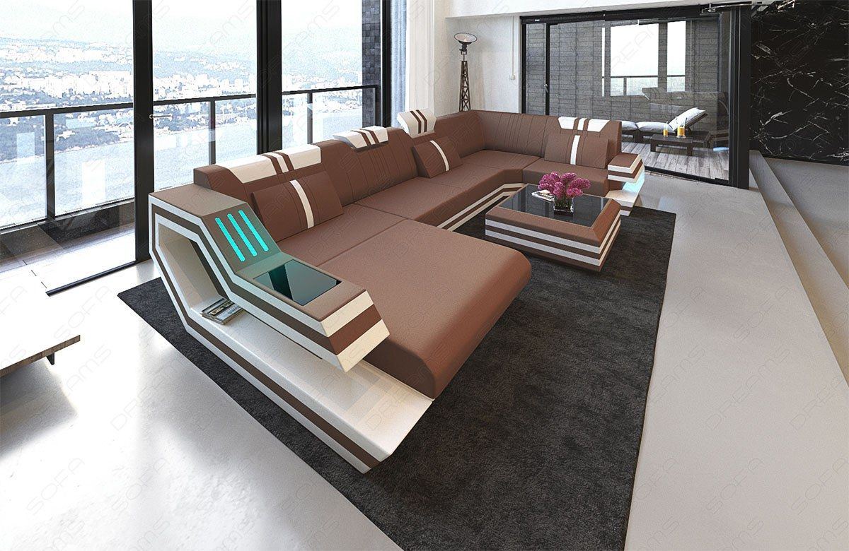 Stoff-Wohnlandschaft Ravenna U-Form LED