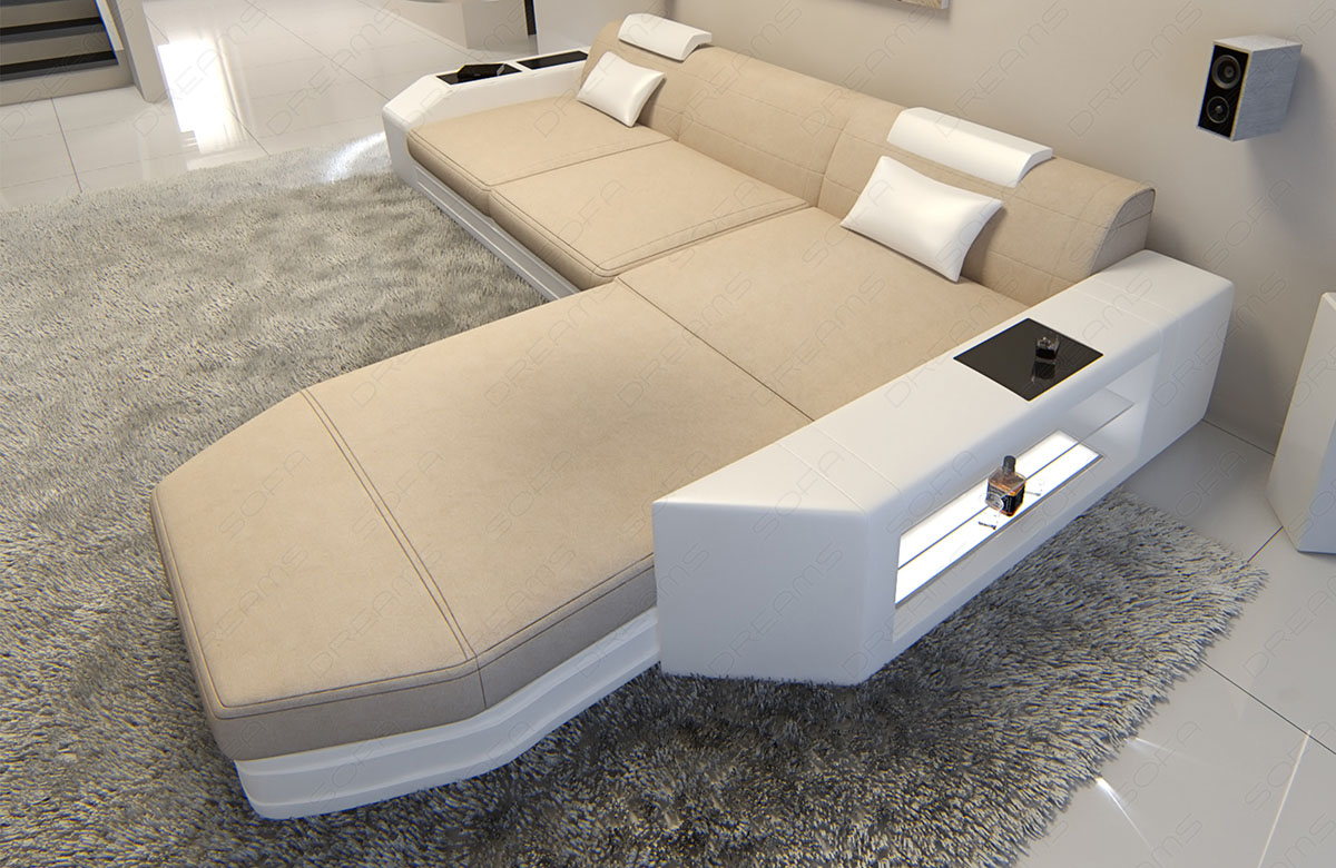 Mini Stoffsofa Prato L-Form im Materialmix – Komfort